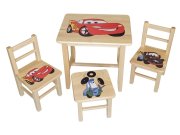 Dětský stůl se třemi židlemi Wood Cars Dětské stoly a židle