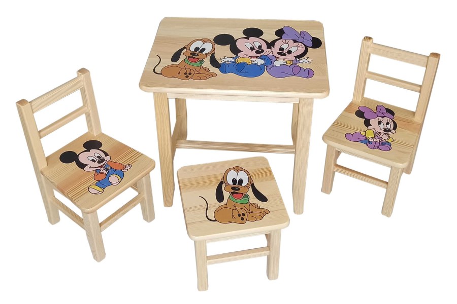 Dětský stůl se třemi židlemi Wood Mickey a Minnie | Dětský nábytek a doplňky