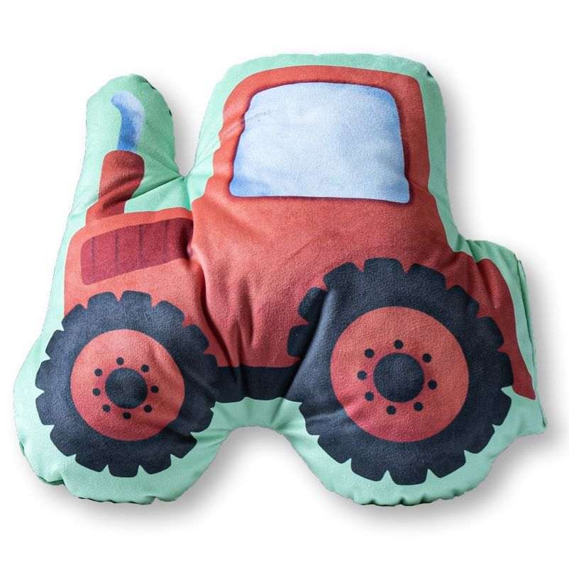 DETEXPOL Tvarovaný mikroplyšový polštářek Traktor červený Polyester, 30x30 cm - polštářky s výplní