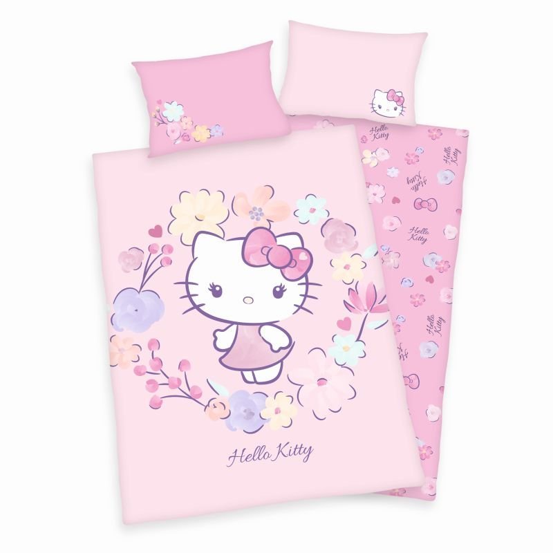 HERDING Povlečení do postýlky Hello Kitty květy Bio Bavlna Bio Bavlna, 100/135, 40/60 cm - Povlečení do postýlky