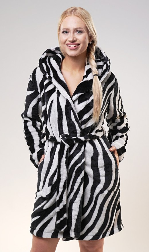 Ženy - Dámské župany - Dámské krátké župany - Dámský župan krátký s kapucí Zebra Dámský župan krátký s kapucí Zebra - Dámské krátké župany