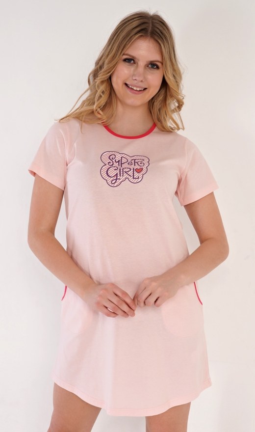 Dámské domácí šaty s krátkým rukávem Super girl - Dámské noční košile s krátkým rukávem