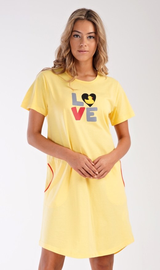 Ženy - Dámské noční košile - Dámské noční košile s krátkým rukávem - Dámské domácí šaty s krátkým rukávem Kačenka Dámské domácí šaty s krátkým rukávem Kačenka - Dámské noční košile s krátkým rukávem