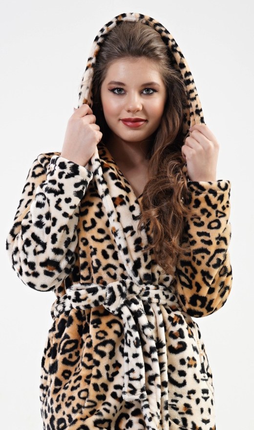 Ženy - Dámské župany - Dámské dlouhé župany - Dámský župan dlouhý s kapucí Leopard Dámský župan dlouhý s kapucí Leopard - Dámské dlouhé župany