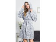 Dámský župan krátký s kapucí Leopard grey