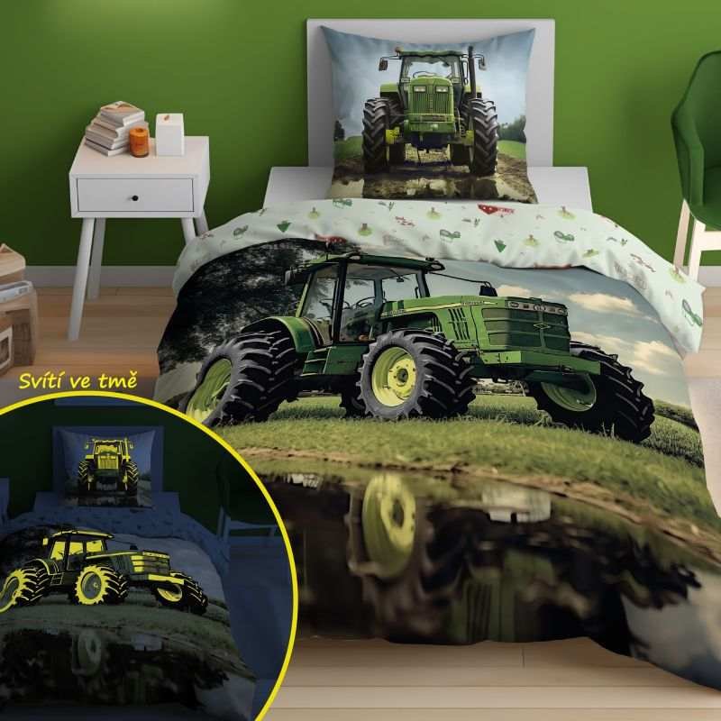 Povlečení fototisk - DETEXPOL Povlečení Traktor svítící Bavlna, 140/200, 70/80 cm DETEXPOL Povlečení Traktor svítící Bavlna, 140/200, 70/80 cm - Povlečení fototisk