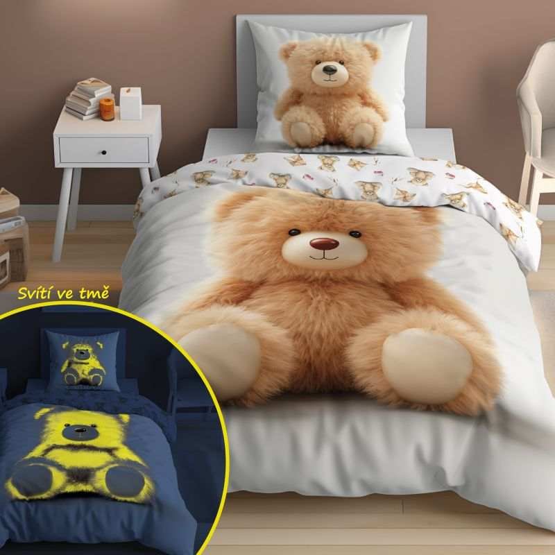 Povlečení pro teenagery - DETEXPOL Povlečení Medvídek svítící Bavlna, 140/200, 70/80 cm DETEXPOL Povlečení Medvídek svítící Bavlna, 140/200, 70/80 cm - Povlečení pro teenagery