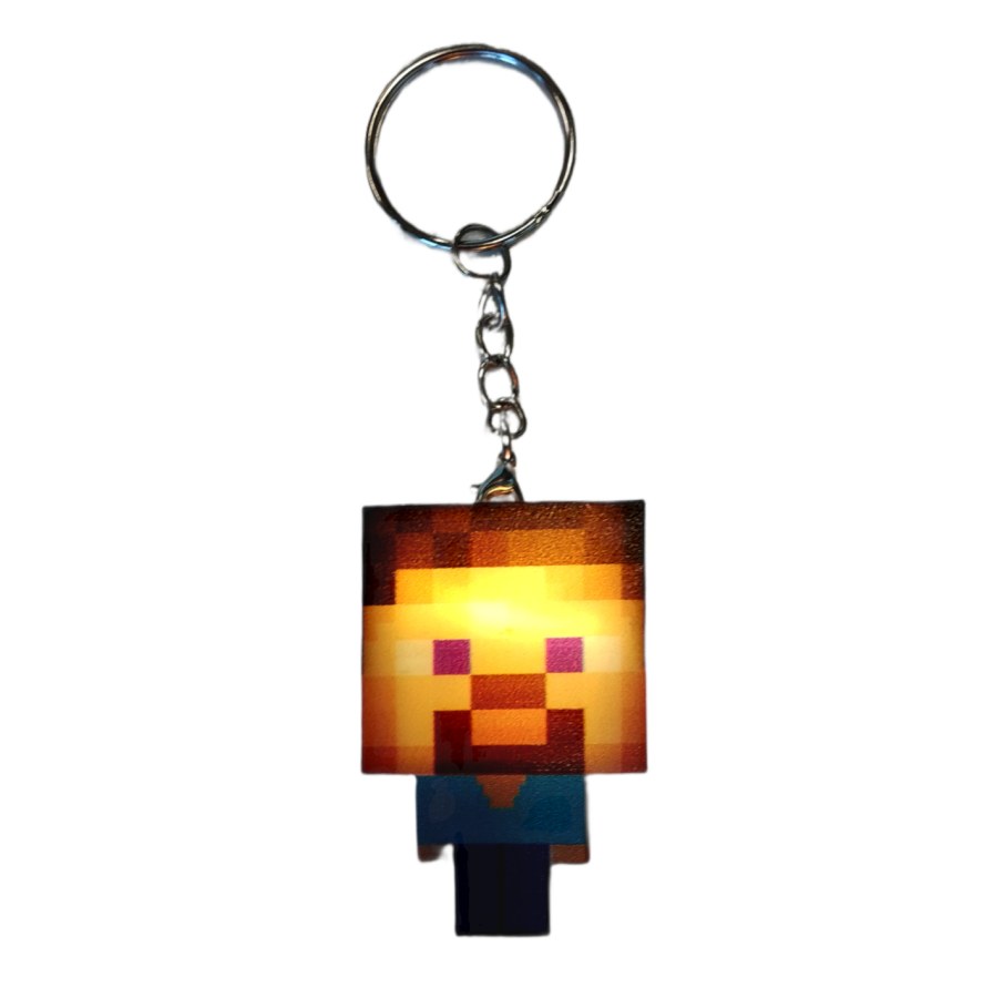 Dětská svítící klíčenka Minecraft Steve s poutkem a karabinou - Přívěšky a klíčenky