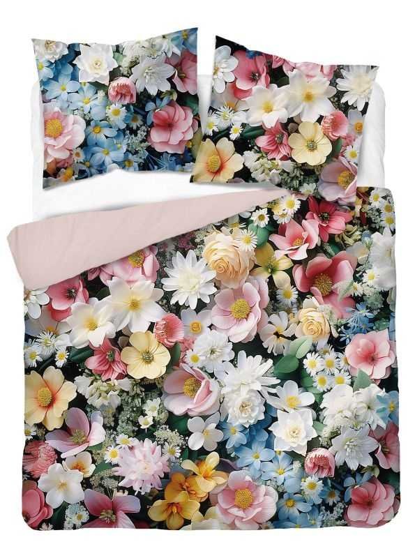 DETEXPOL Francouzské povlečení 3D Letní květy krémová micro Polyester - mikrovlákno, 220/200, 2x70/80 cm - Povlečení fototisk