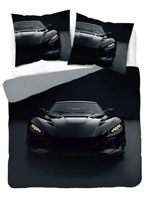 Povlečení fototisk - DETEXPOL Francouzské povlečení 3D Černé auto micro Polyester - mikrovlákno, 220/200, 2x70/80 cm DETEXPOL Francouzské povlečení 3D Černé auto micro Polyester - mikrovlákno, 220/200, 2x70/80 cm - Povlečení fototisk