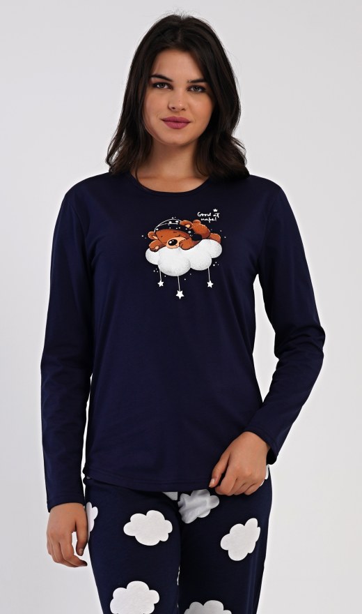 Ženy - Dámská pyžama - Dámská pyžama s dlouhým rukávem - Dámské pyžamo dlouhé Méďa na obláčku Dámské pyžamo dlouhé Méďa na obláčku - Dámská pyžama s dlouhým rukávem