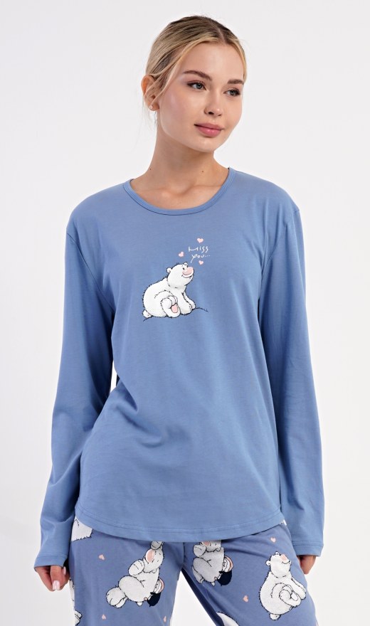 Ženy - Dámská pyžama - Dámská pyžama s dlouhým rukávem - Dámské pyžamo dlouhé Méďa a tučňák Dámské pyžamo dlouhé Méďa a tučňák - Dámská pyžama s dlouhým rukávem