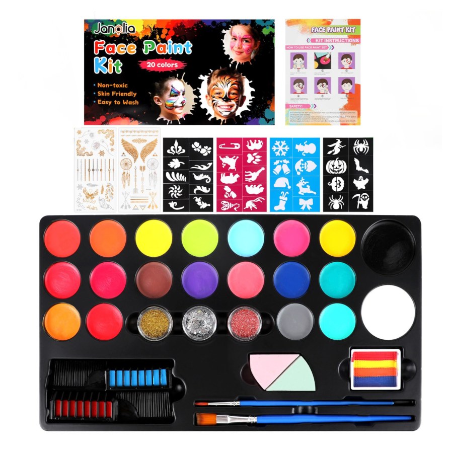 Párty a karneval - Barvy na obličej - Velká sada barev na obličej a vlasy s doplňky Luxury 102ks Velká sada barev na obličej a vlasy s doplňky Luxury 102ks - Barvy na obličej