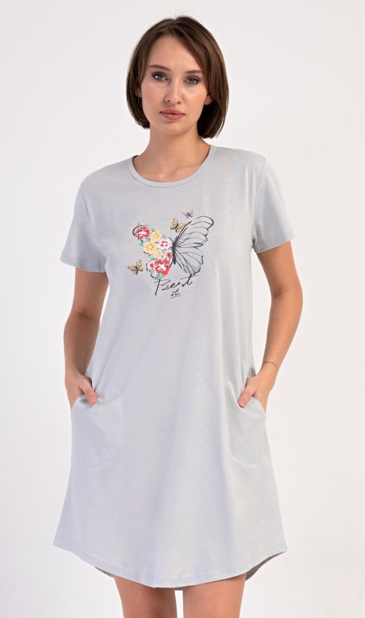 Ženy - Dámské noční košile - Nadměrné dámské noční košile - Dámské domácí šaty s krátkým rukávem Amelia Dámské domácí šaty s krátkým rukávem Amelia - Nadměrné dámské noční košile