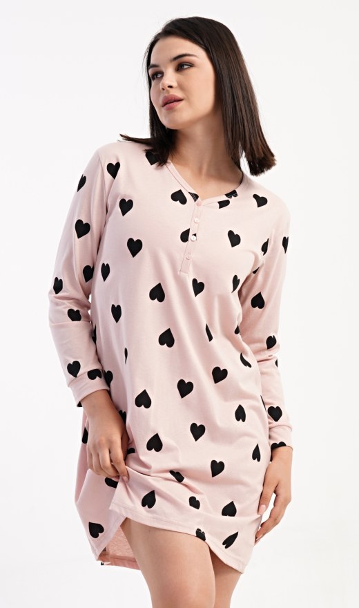 Ženy - Dámské noční košile - Dámské noční košile s dlouhým rukávem - Dámská noční košile s dlouhým rukávem Srdce Dámská noční košile s dlouhým rukávem Srdce - Dámské noční košile s dlouhým rukávem