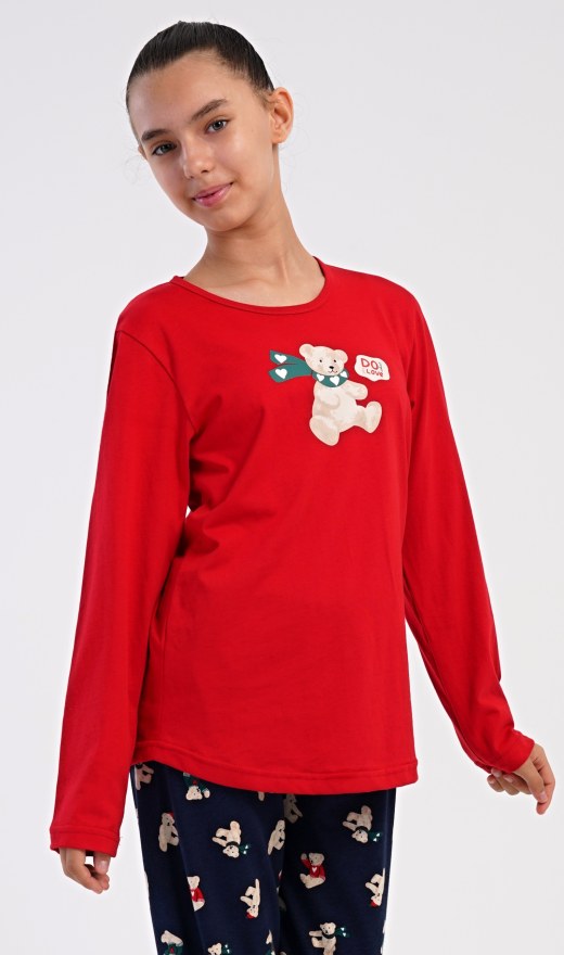 Děti - Holky - Dívčí pyžama - Dívčí pyžama s dlouhým rukávem - Dětské pyžamo dlouhé Méďa se šálou Dětské pyžamo dlouhé Méďa se šálou - Dívčí pyžama s dlouhým rukávem