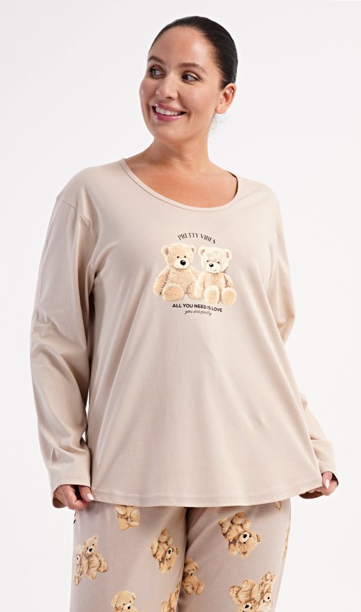 Dámské pyžamo dlouhé Méďové - Nadměrná dámská pyžama s dlouhým rukávem