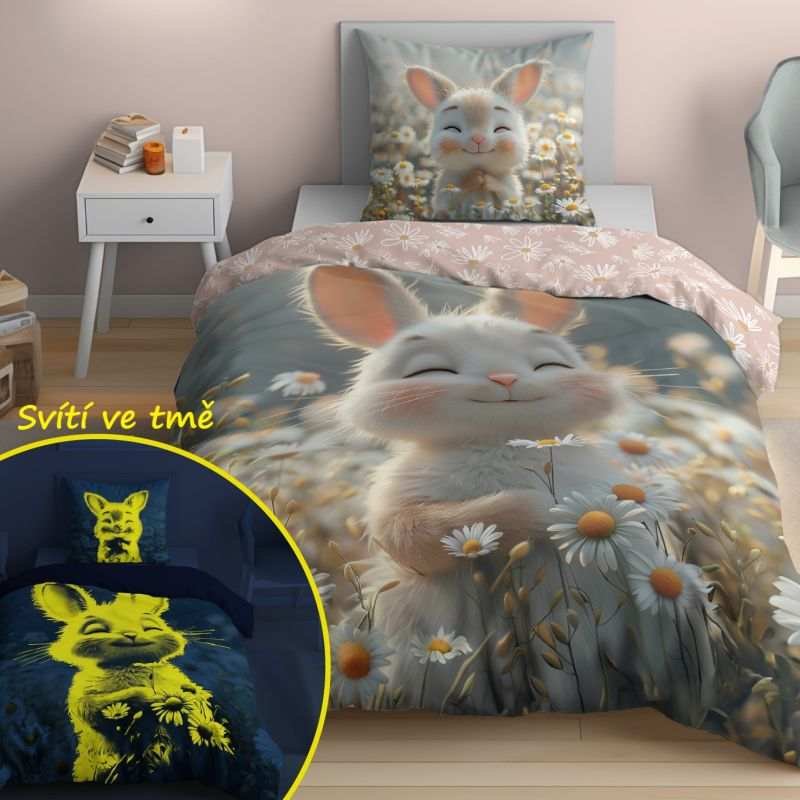 DETEXPOL Povlečení Zaječice svítící Bavlna, 140/200, 70/80 cm - Povlečení fototisk