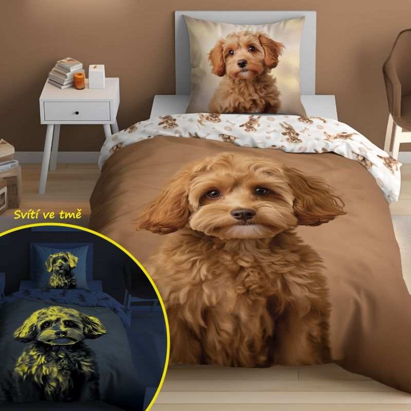 Povlečení fototisk - DETEXPOL Povlečení Štěně svítící Bavlna, 140/200, 70/80 cm DETEXPOL Povlečení Štěně svítící Bavlna, 140/200, 70/80 cm - Povlečení fototisk
