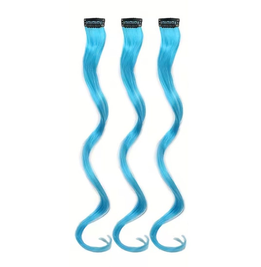 Vlnitý příčesek modrý se sponkou 35cm Blue curly extension 3ks - Doplňky ke kostýmům