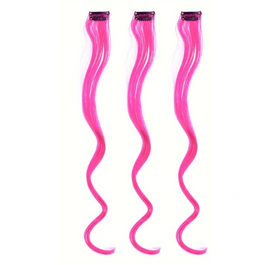 Vlnitý příčesek růžový se sponkou 35cm Pink curly extension 3ks - Doplňky ke kostýmům