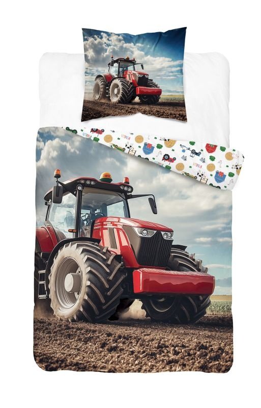 DETEXPOL Povlečení Traktor red Bavlna, 140/200, 70/80 cm - Povlečení fototisk