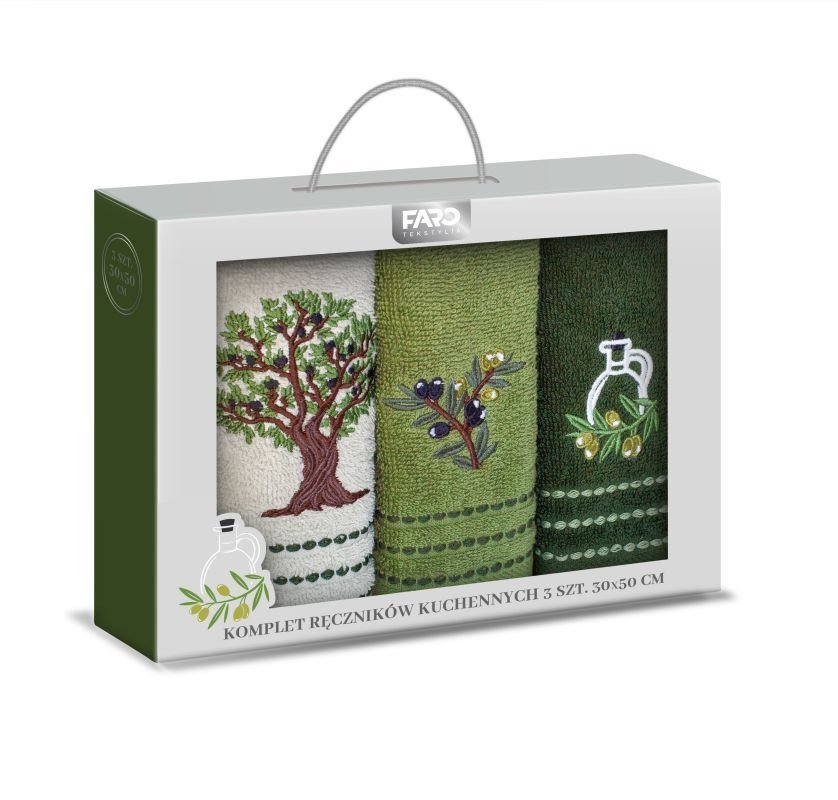 Osušky,ručníky, ponča, župany - ručníky 50x30 cm - FARO Dárkové balení 3 ks froté ručníků s výšivkou Olivy Bavlna - Froté, 30/50 cm FARO Dárkové balení 3 ks froté ručníků s výšivkou Olivy Bavlna - Froté, 30/50 cm - ručníky 50x30 cm