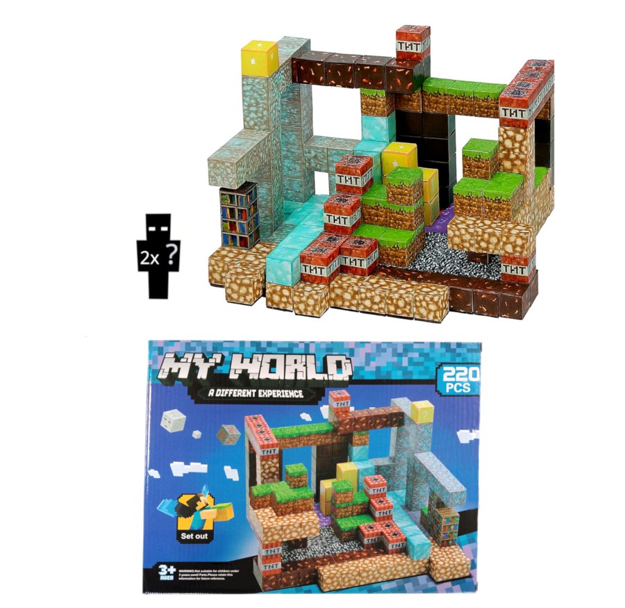 Velká magnetická stavebnice Minecraft Iron Diamond Gold TNT 220ks - Magnetické stavebnice