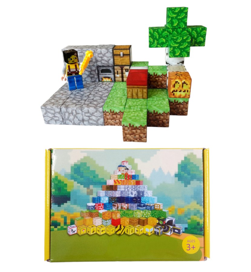 Hračky - Magnetické stavebnice - Magnetická stavebnice Minecraft Úkryt s postelí, pecí a truhlou 51ks Magnetická stavebnice Minecraft Úkryt s postelí, pecí a truhlou 51ks - Magnetické stavebnice