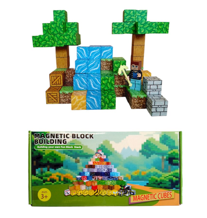 Magnetická stavebnice Minecraft Stromy a vodopád s postavičkou 101ks - Magnetické stavebnice