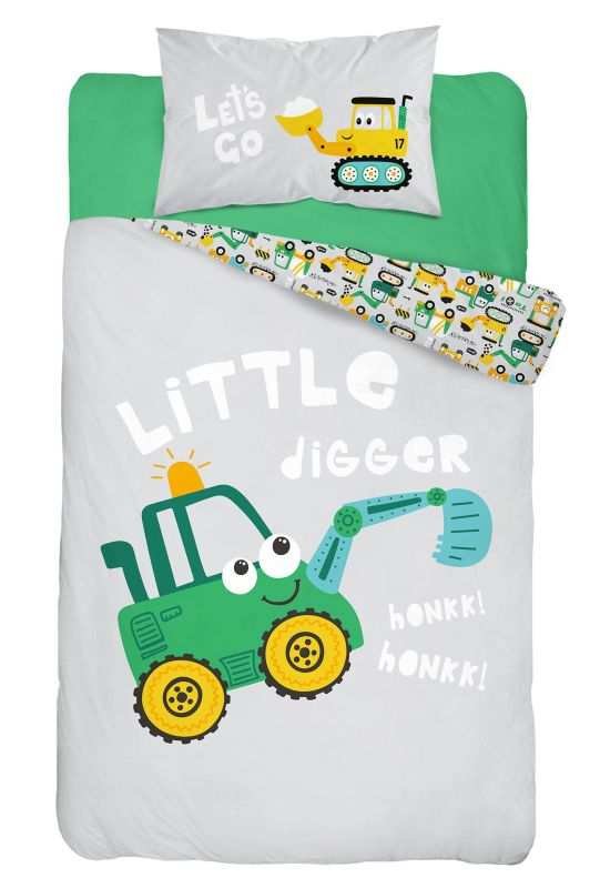 DETEXPOL Povlečení do postýlky Bagr zelený Bavlna, 100/135, 40/60 cm - Povlečení do postýlky