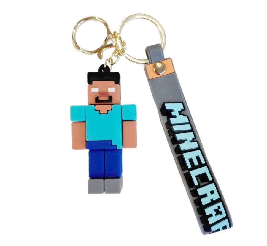 Dětská klíčenka Minecraft Steve Pixel s poutkem a karabinou - Přívěšky a klíčenky