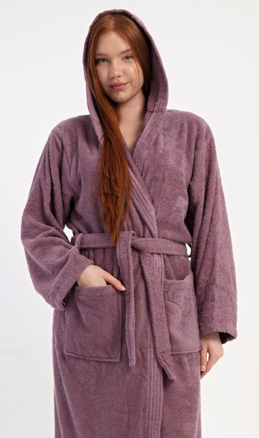 Dámský župan dlouhý s kapucí Vřes - Dámské dlouhé župany