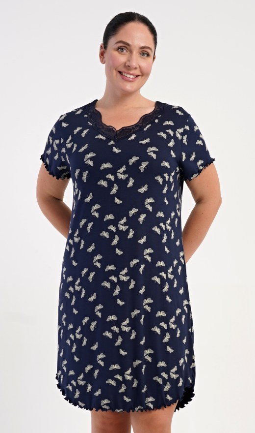 Dámská noční košile s krátkým rukávem Butterflies - Nadměrné dámské noční košile