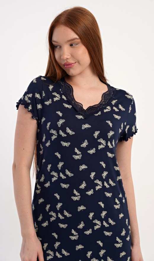 Dámská noční košile s krátkým rukávem Motýlci - Dámské noční košile s krátkým rukávem