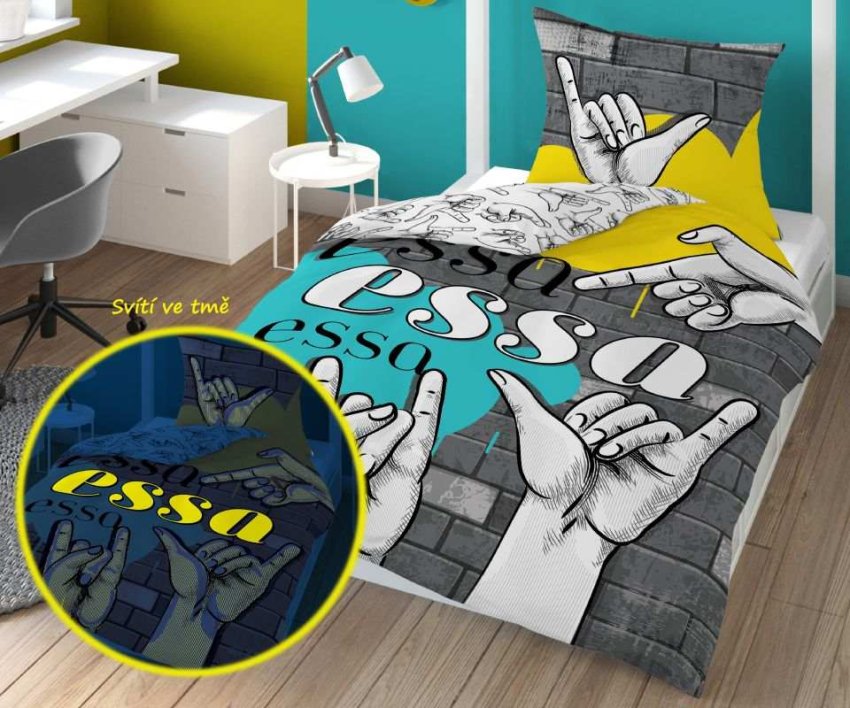 DETEXPOL Povlečení Essa svítící Bavlna, 140/200, 70/80 cm - Povlečení pro teenagery