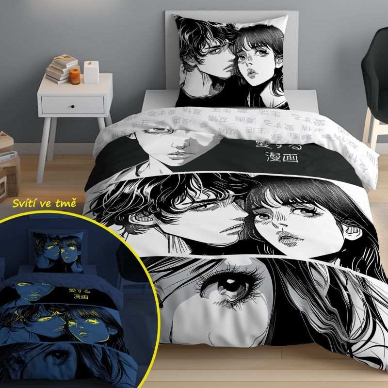 DETEXPOL Povlečení Anime Manga svítící Bavlna, 140/200, 70/80 cm - Povlečení pro teenagery
