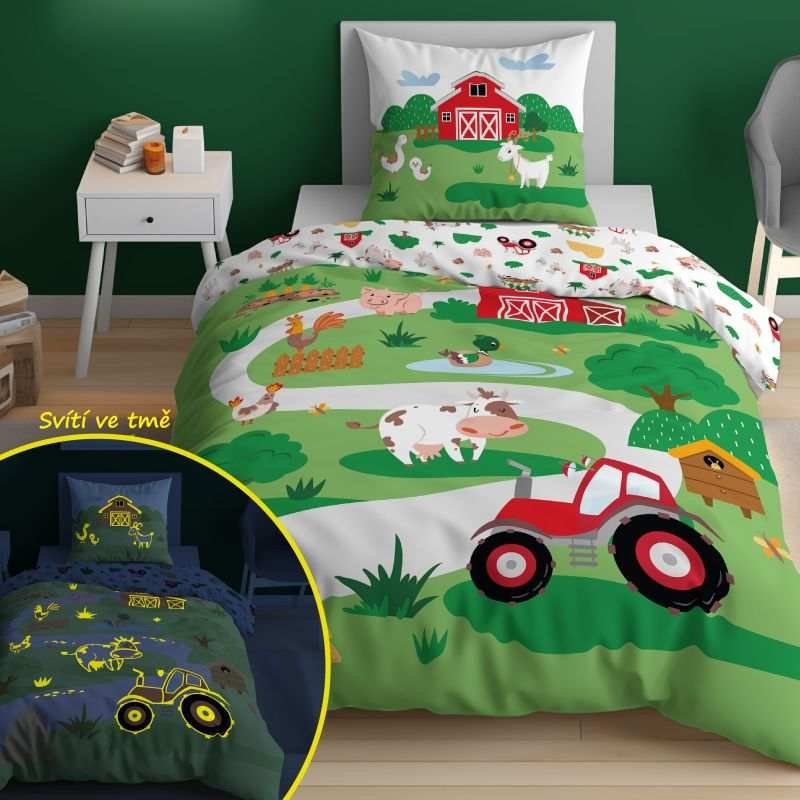 DETEXPOL Povlečení Farma na kopci svítící Bavlna, 140/200, 70/80 cm - Dětské povlečení nelicenční