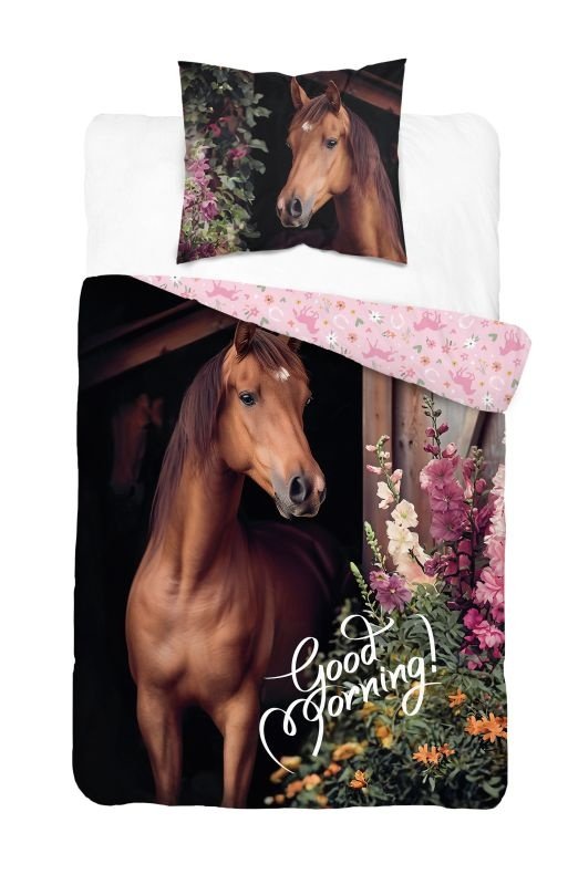 DETEXPOL Povlečení Kůň dobré ráno Bavlna, 140/200, 70/80 cm - Povlečení fototisk