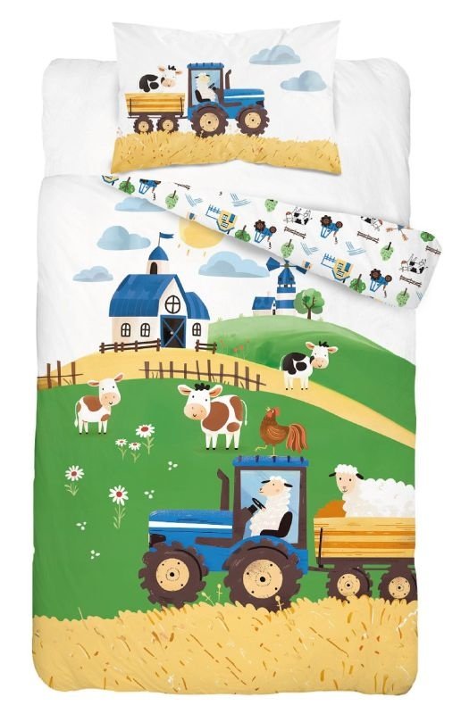 DETEXPOL Povlečení do postýlky Farma na kopci modrá Bavlna, 100/135, 40/60 cm - Povlečení do postýlky