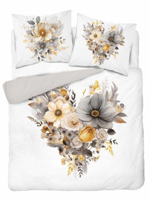 DETEXPOL Francouzské povlečení Květy heart gold Bavlna, 220/200, 2x70/80 cm - Povlečení klasické vzory