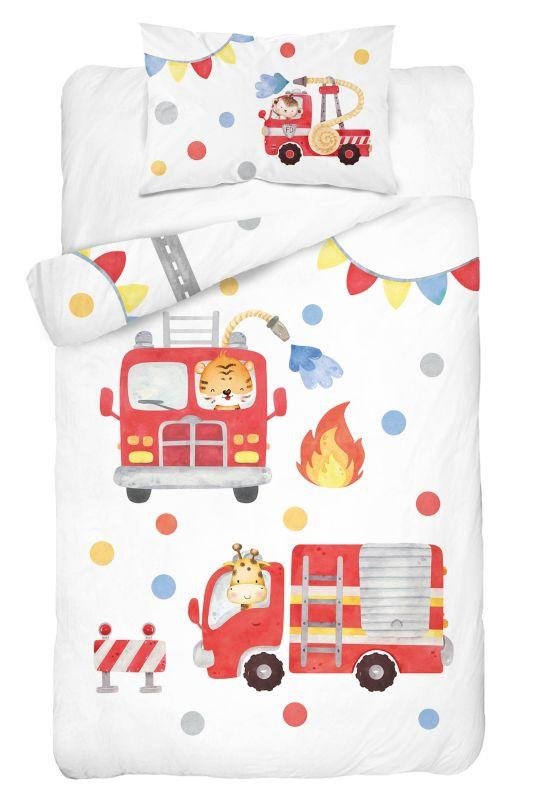 DETEXPOL Bambusové povlečení do postýlky Hasiči bílá Bavlna, Bambus, 100/135, 40/60 cm - Povlečení do postýlky