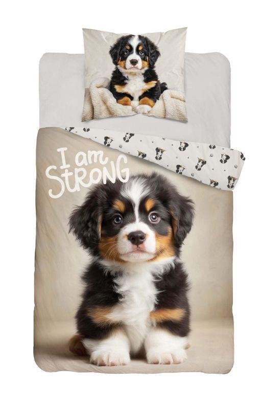 DETEXPOL Povlečení Štěne I am Strong Bavlna, 140/200, 70/80 cm - Povlečení fototisk