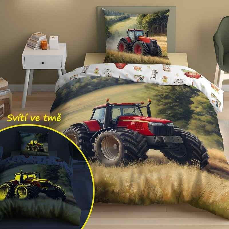 DETEXPOL Povlečení Traktor z hor svítící Bavlna, 140/200, 70/80 cm - Povlečení fototisk