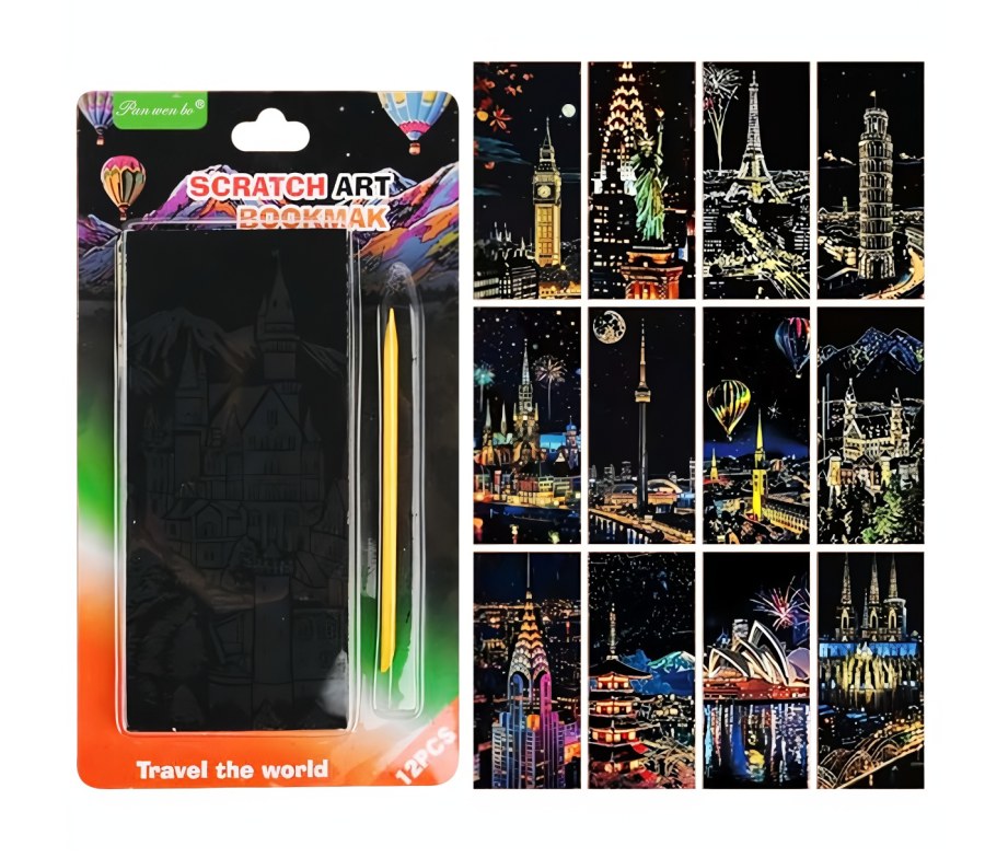 Vyškrabávací obrázky Scratch art Světové stavby 12 listů - Výtvarné potřeby