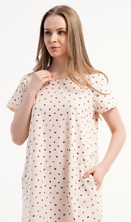 Ženy - Dámské noční košile - Dámské domácí šaty s krátkým rukávem Káva Dámské domácí šaty s krátkým rukávem Káva - Dámské noční košile
