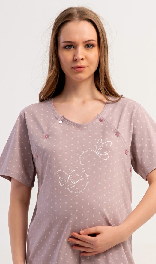 Dámská noční košile mateřská Motýli - Kojící noční košile s krátkým rukávem