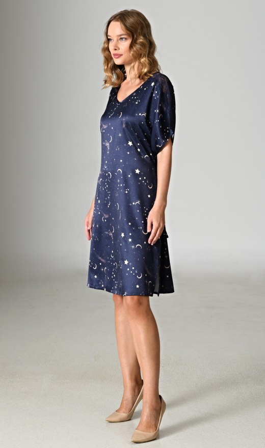 Ženy - Dámské noční košile - Dámské noční košile s krátkým rukávem - Dámská noční košile s krátkým rukávem Měsíc a hvězdy Dámská noční košile s krátkým rukávem Měsíc a hvězdy - Dámské noční košile s krátkým rukávem