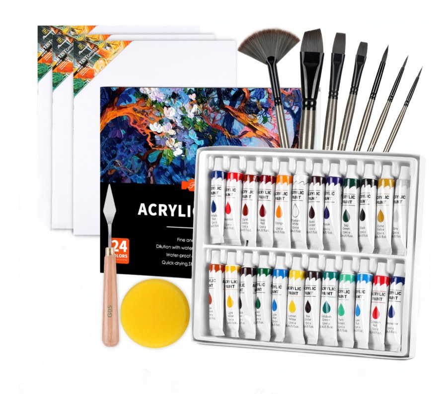 Velká malířská sada Akrylové barvy s plátny a doplňky 36ks - Výtvarné potřeby