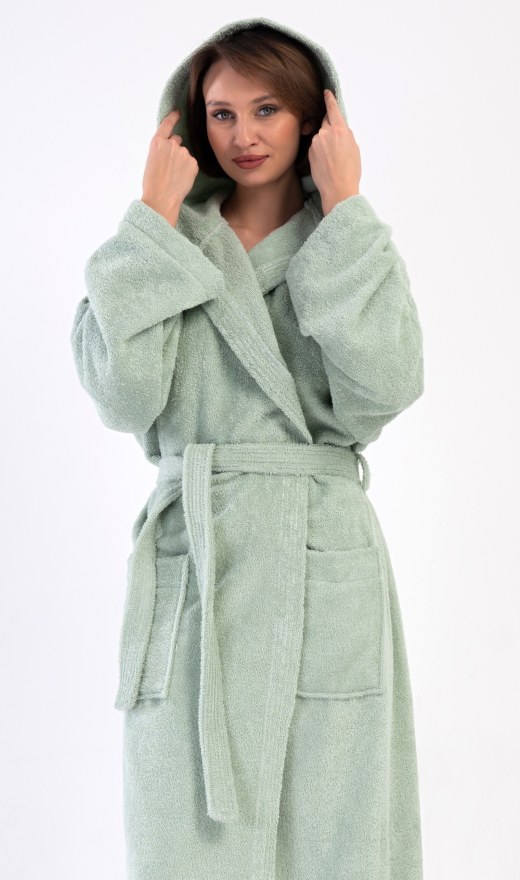 Dámský župan dlouhý s kapucí Máta - Dámské dlouhé župany
